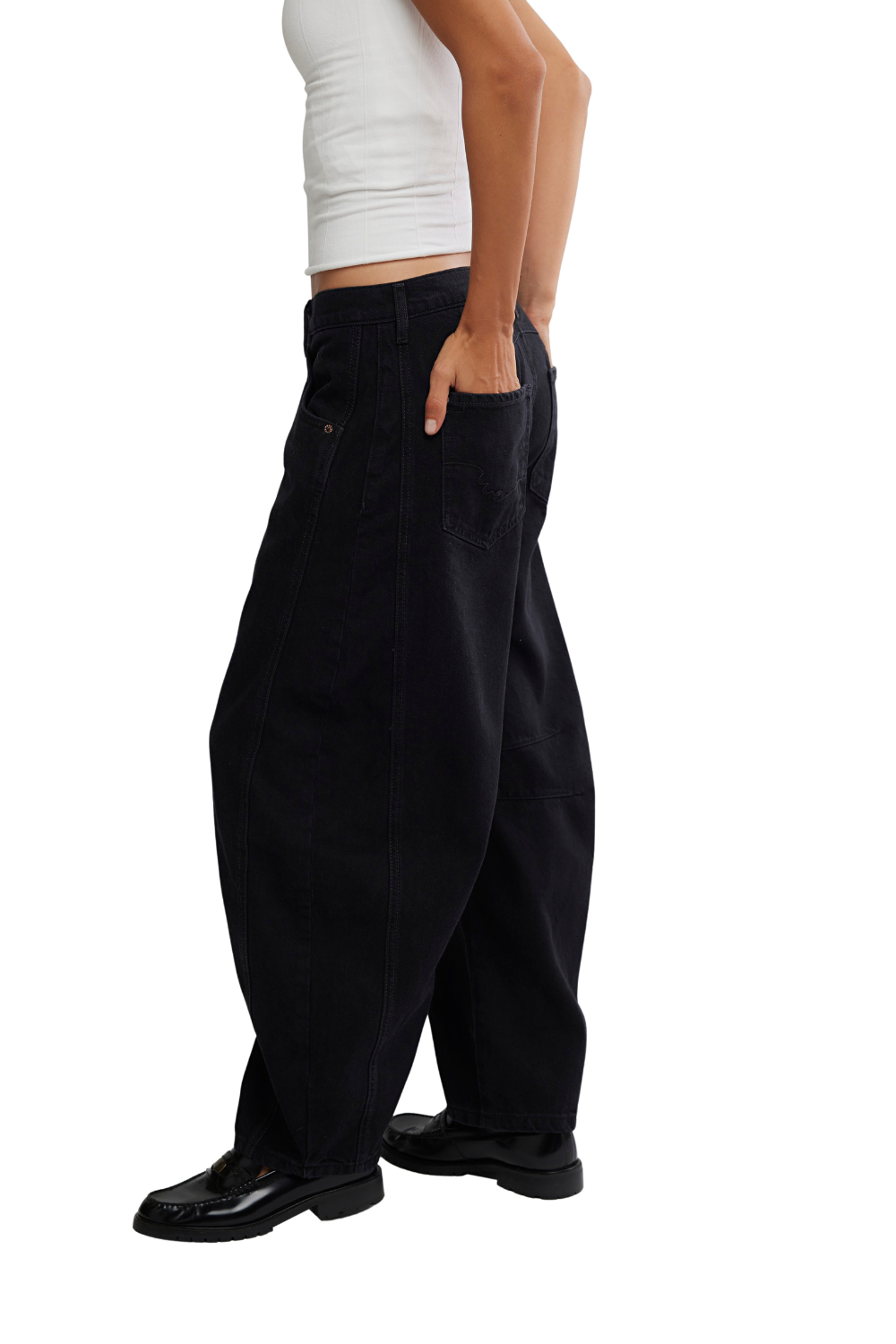 Free People Good Luck Mid Rise Womens Barrel Jeans Soundwave