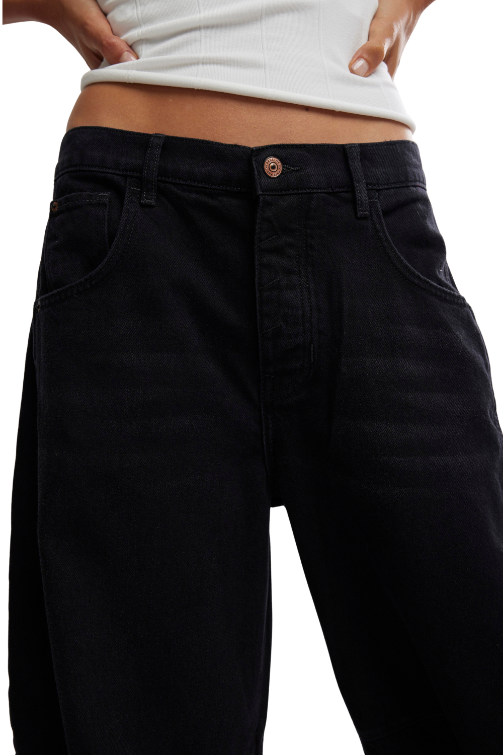 Free People Good Luck Mid Rise Womens Barrel Jeans Soundwave