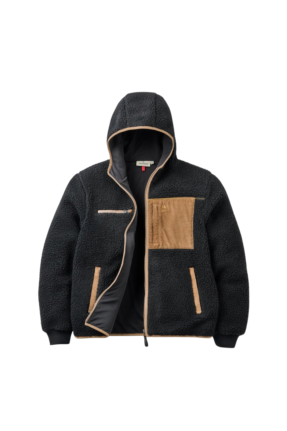 Passenger Trekker Mens Hooded Deep Pile Sherpa Jacket Black