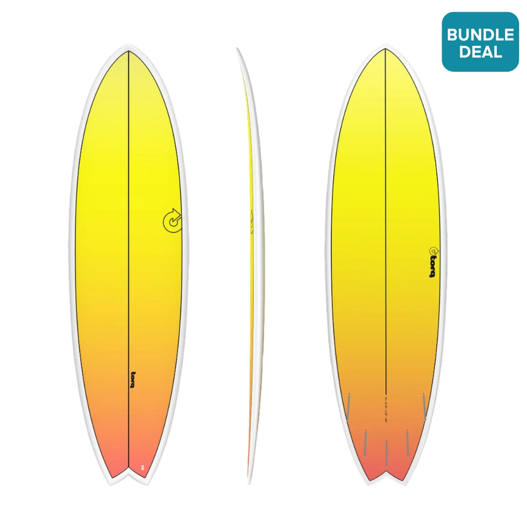 Torq TET Mod Fish Surfboard Yellow Orange Retro Fade