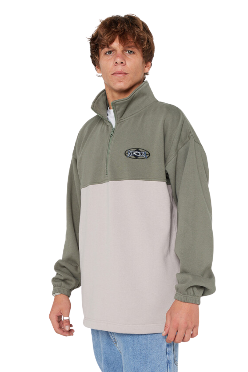 Rip Curl Heritage Oval 1/4 Zip Crew Cactus Green