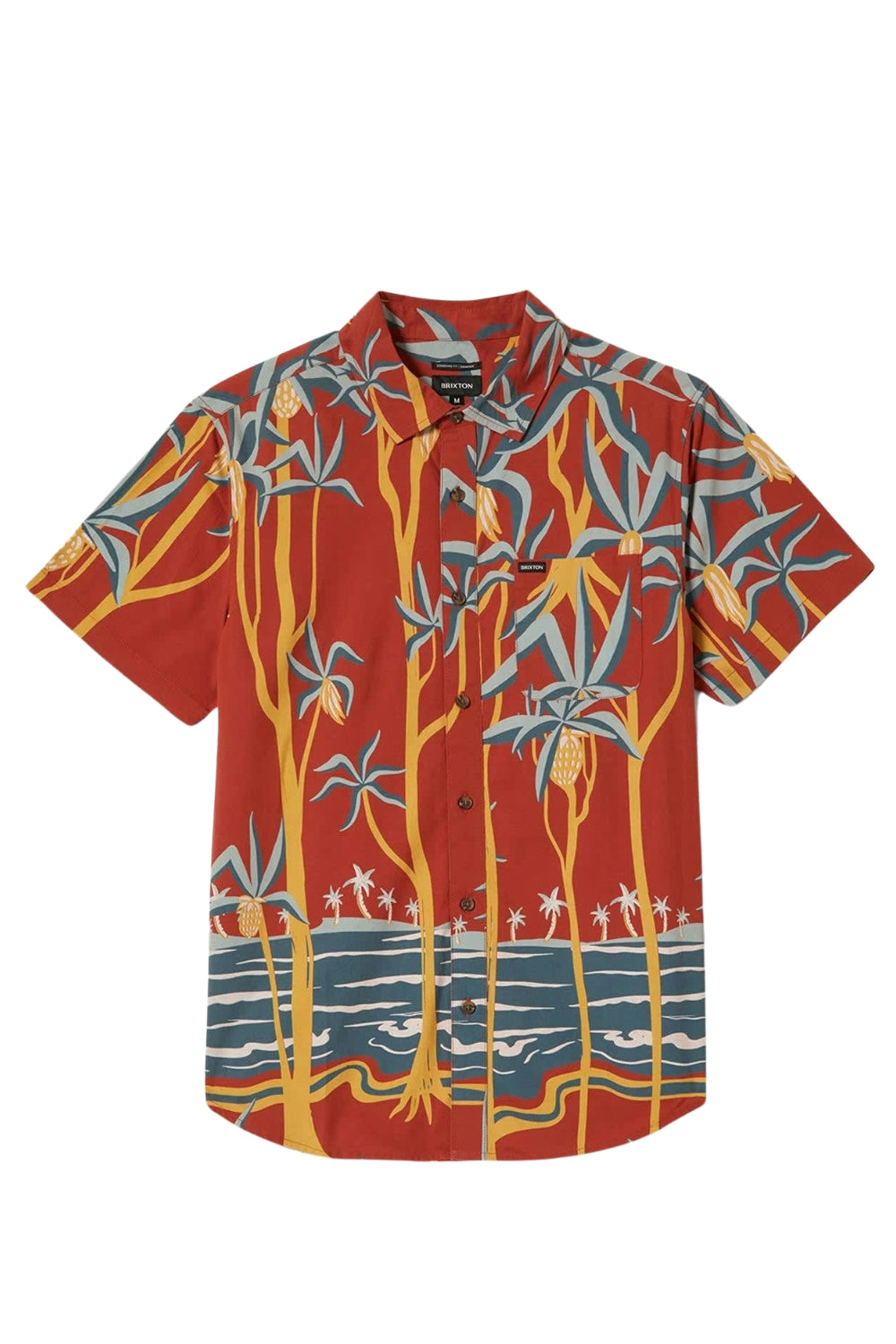 Brixton Charter Print Short Sleeve Woven Shirt Dark Red Scenic Trip