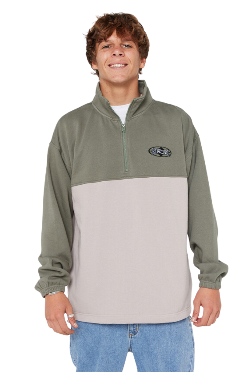 Rip Curl Heritage Oval 1/4 Zip Crew Cactus Green