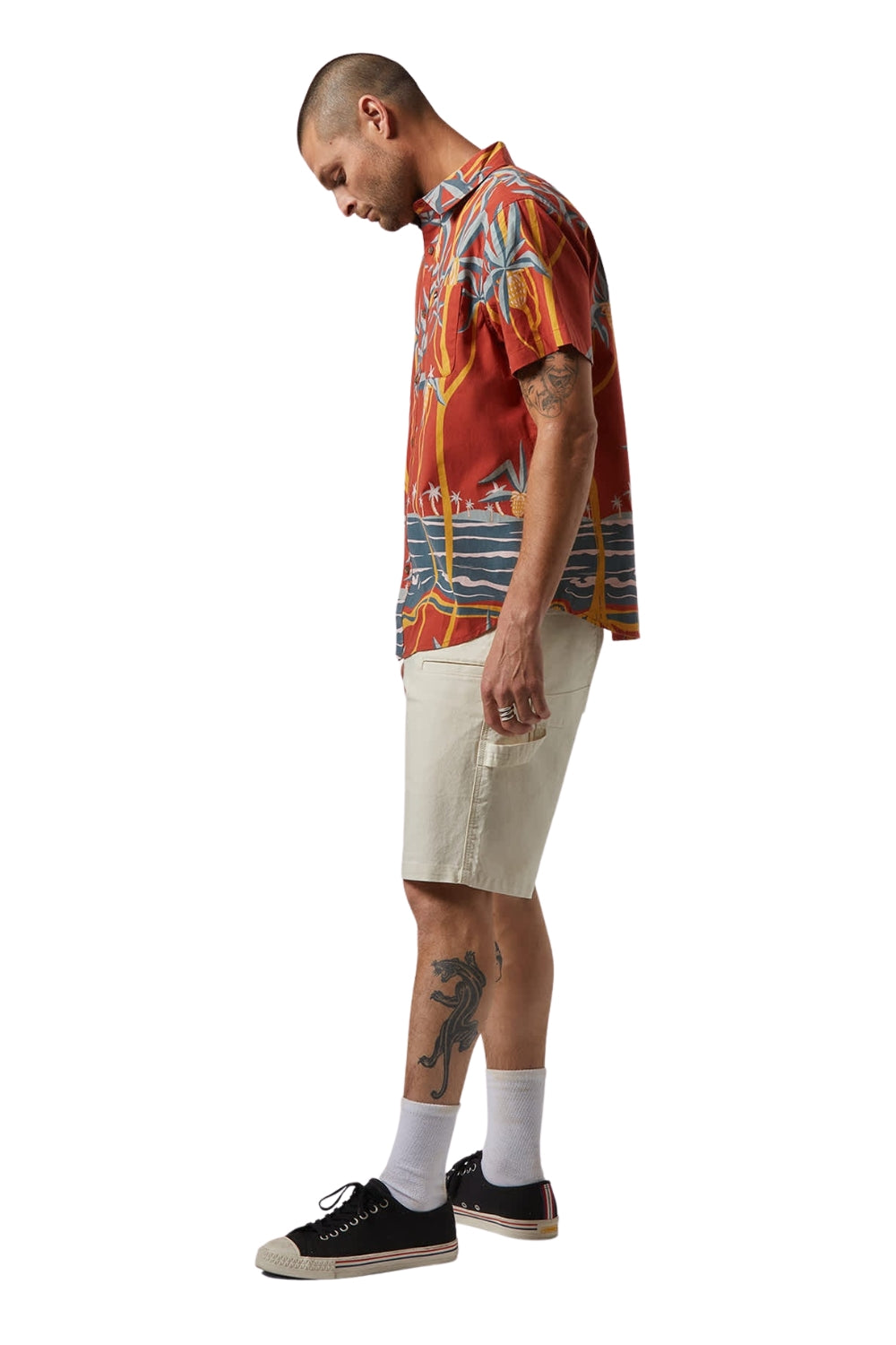 Brixton Charter Print Short Sleeve Woven Shirt Dark Red Scenic Trip