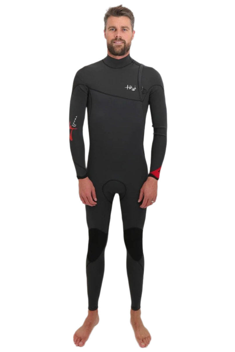 Tiki Mens Zepha 3/2 GBS Zip Free Wetsuit - Graphite/Red