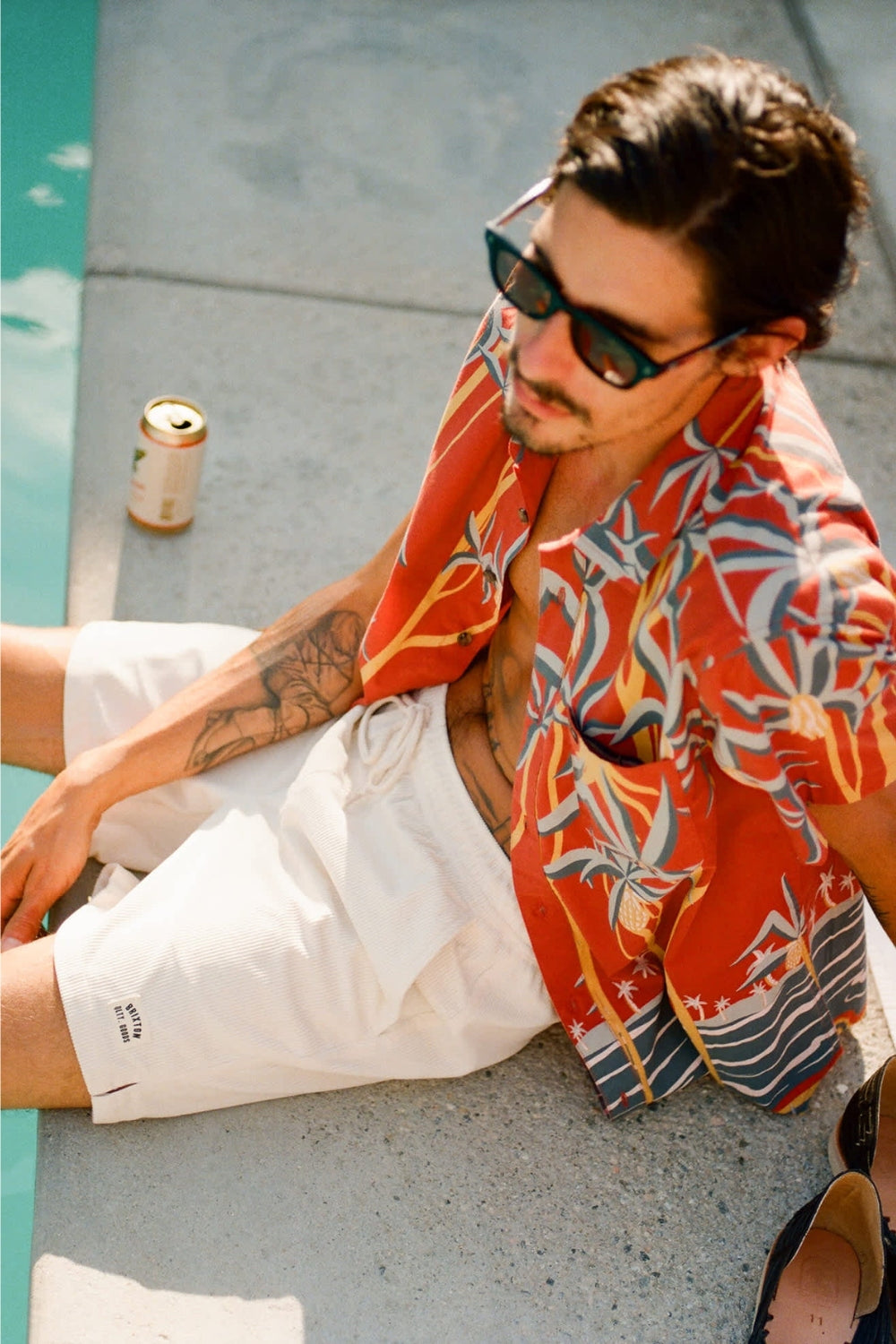 Brixton Charter Print Short Sleeve Woven Shirt Dark Red Scenic Trip