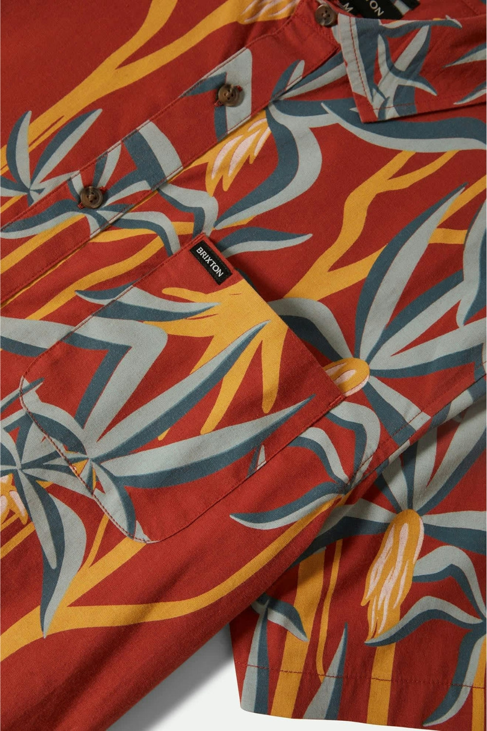 Brixton Charter Print Short Sleeve Woven Shirt Dark Red Scenic Trip