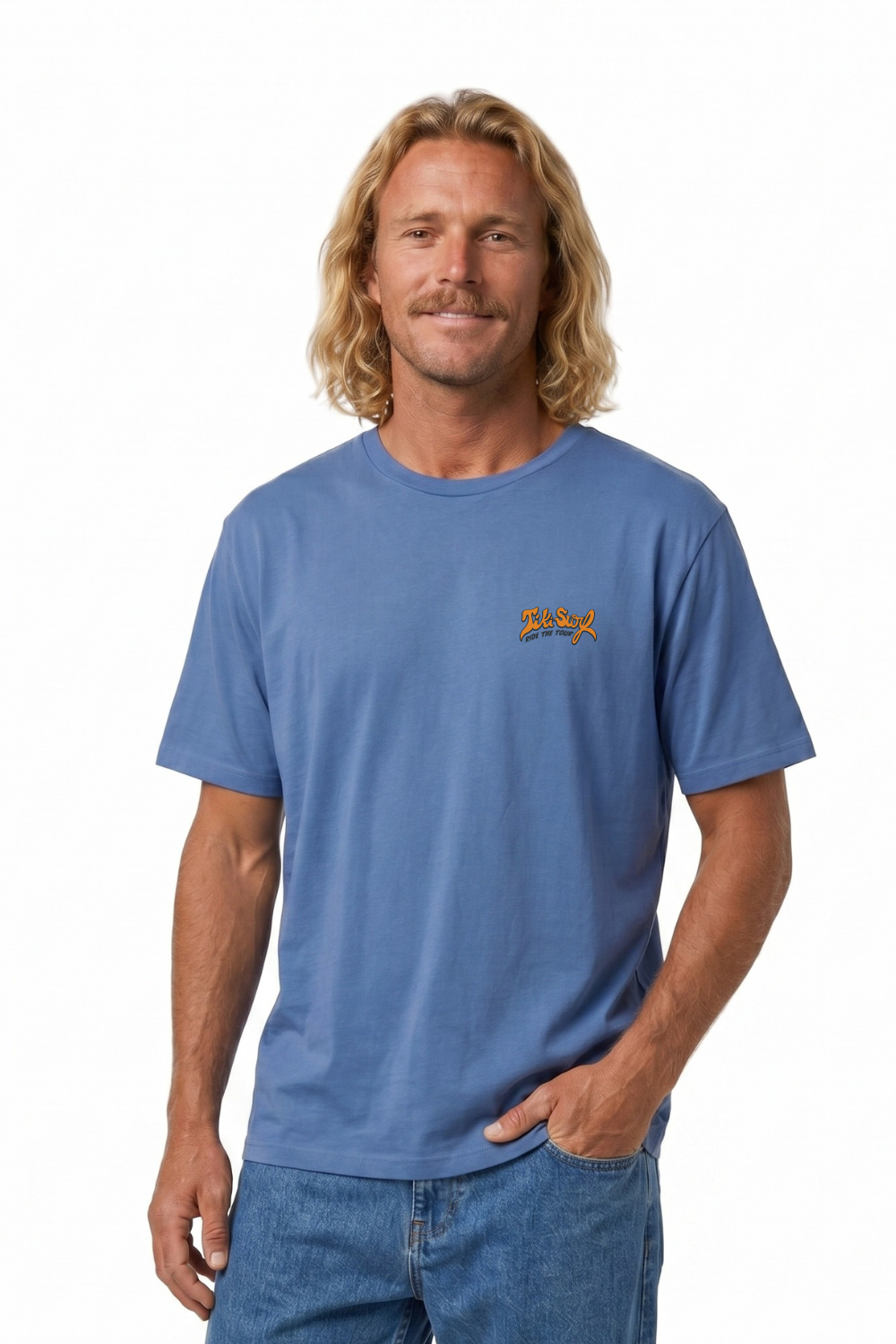 Tiki Surf Tour Mens T-Shirt Bright Blue