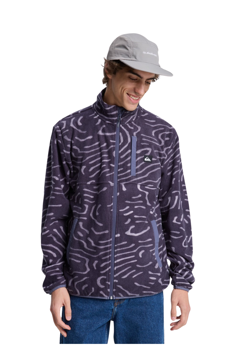 Quiksilver Mens No Destination Full Zip Micro Fleece Graystone Linear Stamp