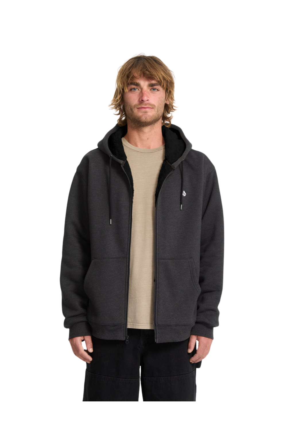 Volcom Single Stone Fleece Lined Full Zip Hoodie Heather Black