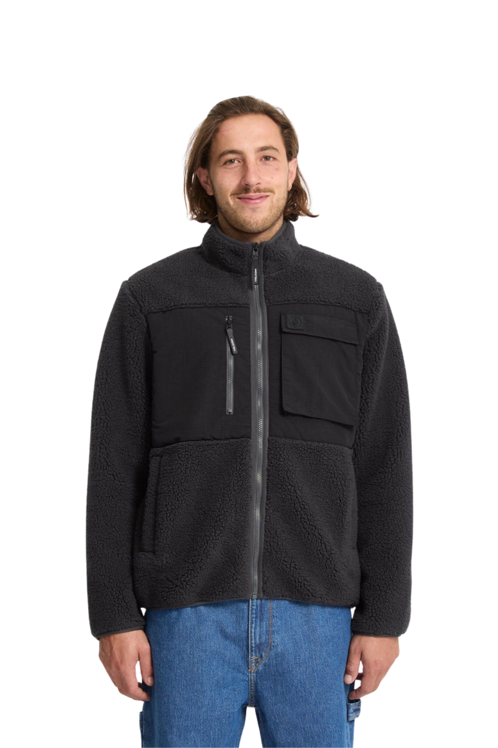 Volcom Mens Storm Stone Full Zip Fleece Jacket Asphalt Black