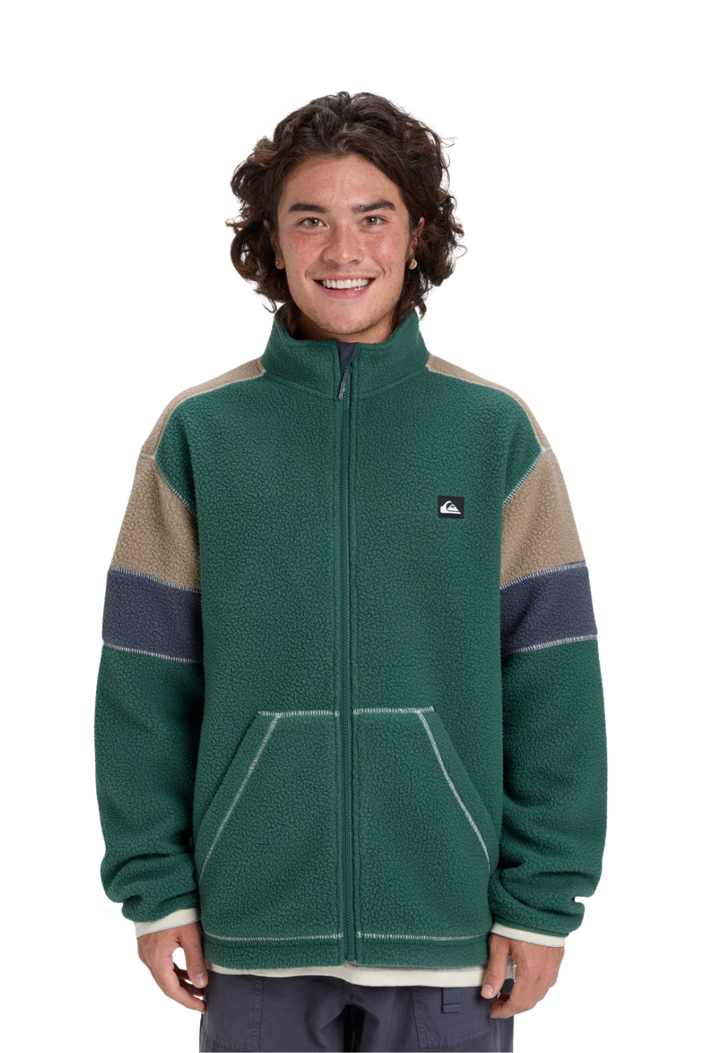 Quiksilver Mens Clean Coast Block Full Zip Fleece Trekking Green