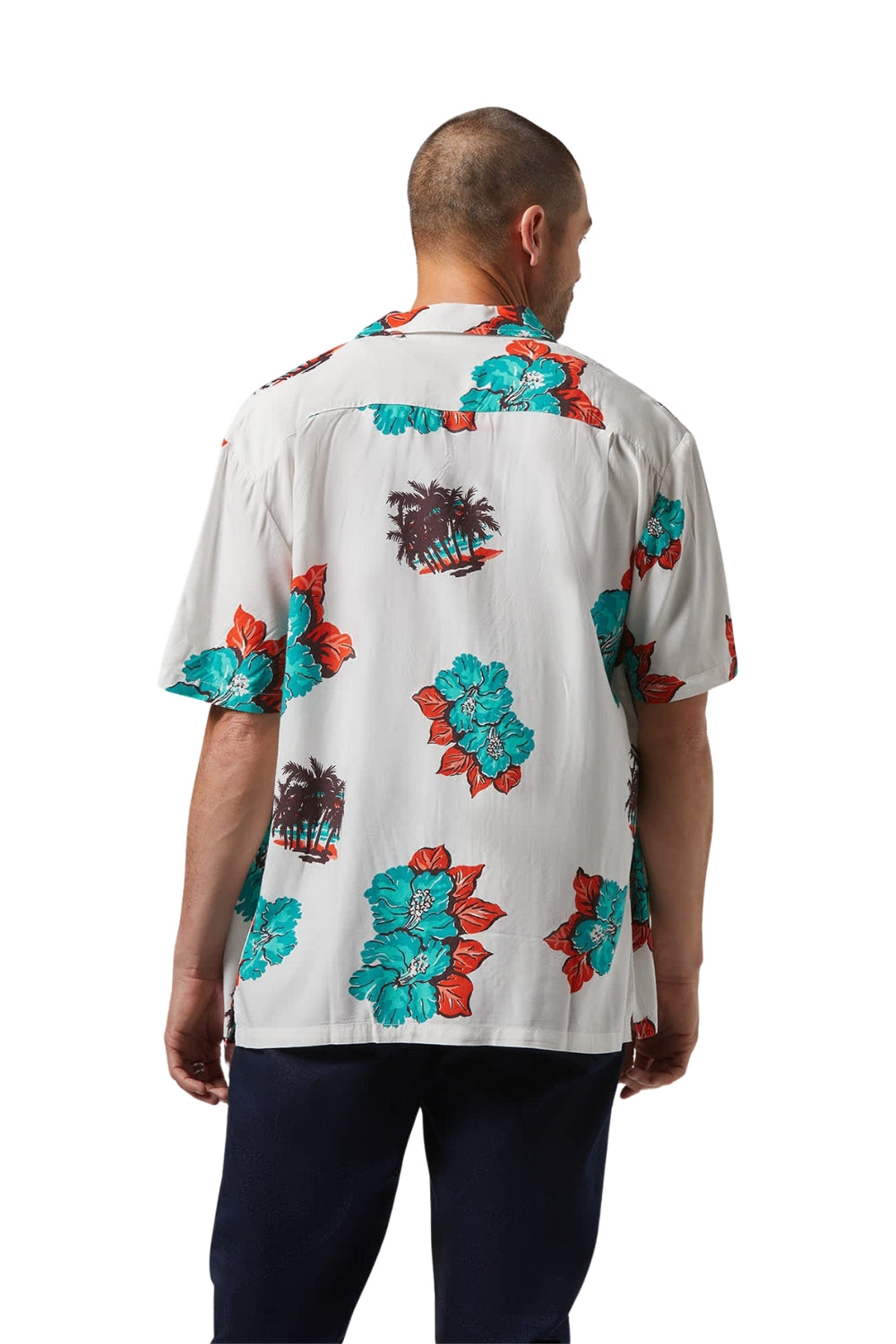 Brixton Cru Print Short Sleeve Woven Shirt Off White/Aquatic Green Floral
