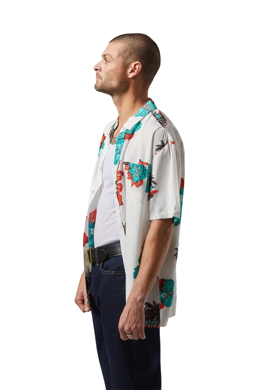 Brixton Cru Print Short Sleeve Woven Shirt Off White/Aquatic Green Floral