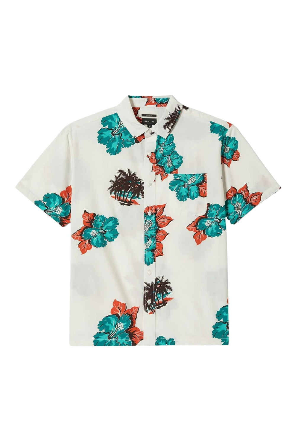 Brixton Cru Print Short Sleeve Woven Shirt Off White/Aquatic Green Floral