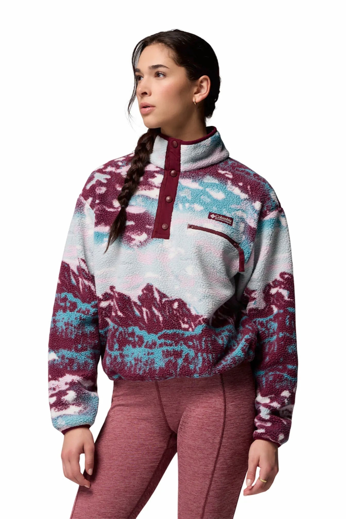 Columbia Helvetia Ii Printed Cropped Half Snap Fleece Rich Wine Sisters Rich Wine