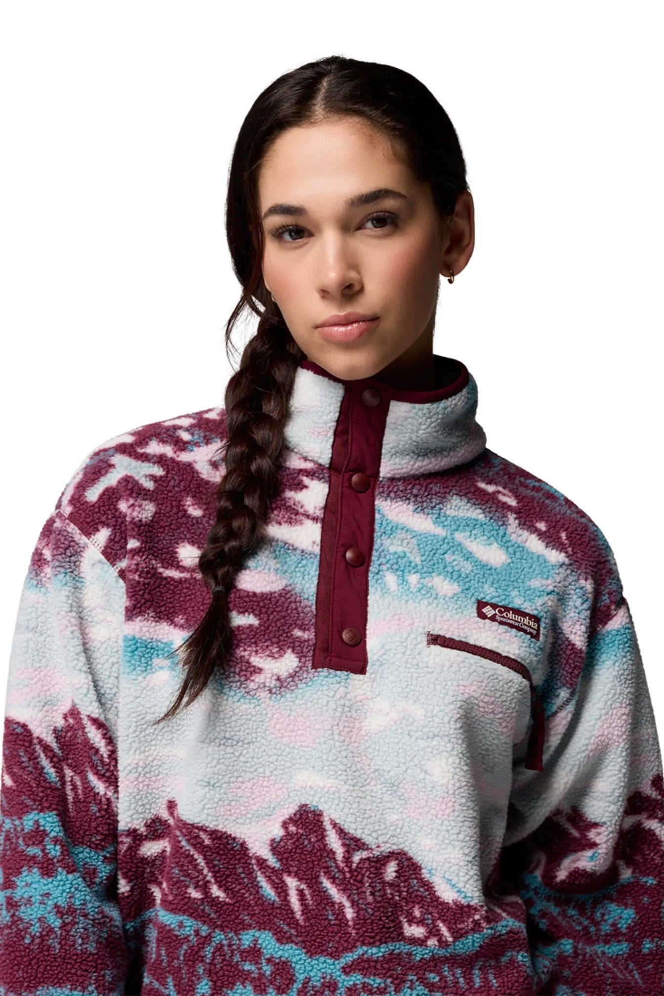 Columbia Helvetia Ii Printed Cropped Half Snap Fleece Rich Wine Sisters Rich Wine