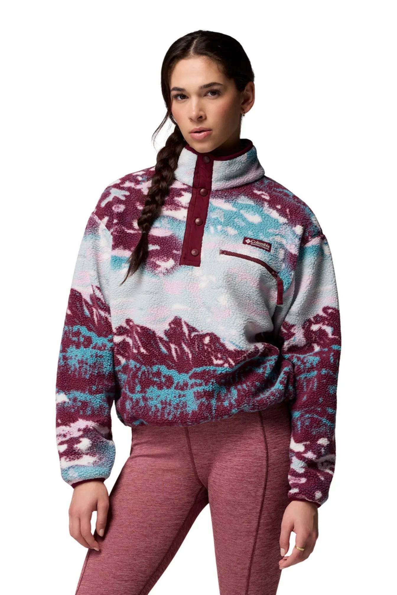 Columbia Helvetia Ii Printed Cropped Half Snap Fleece Rich Wine Sisters Rich Wine