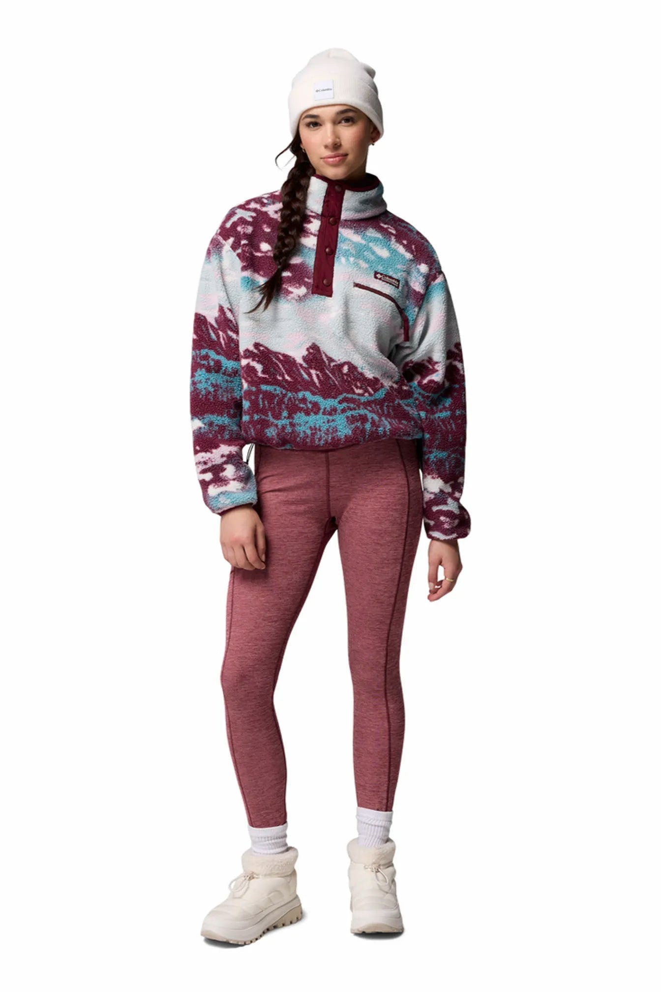 Columbia Helvetia Ii Printed Cropped Half Snap Fleece Rich Wine Sisters Rich Wine