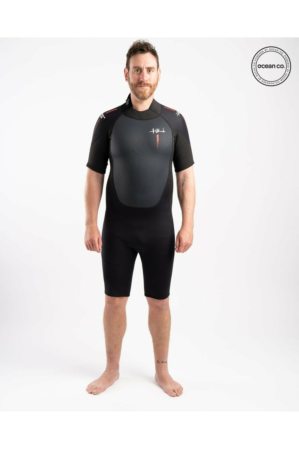 Tiki Tech 3/2 Spring Wetsuit with Back Zip - Black & Red