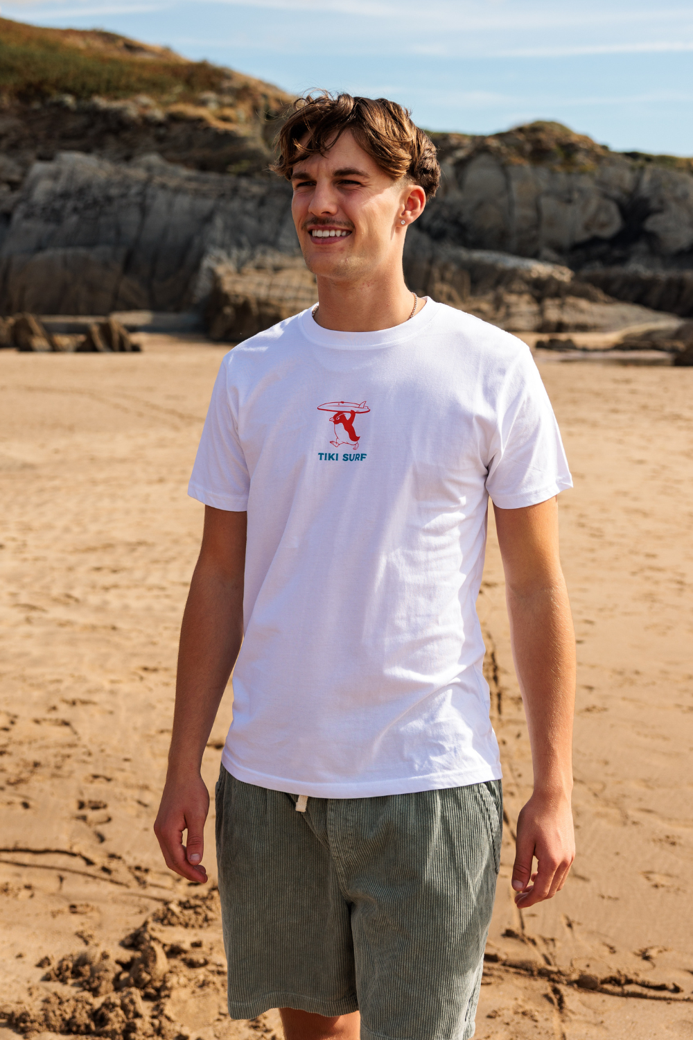Tiki Penguin Mens T-Shirt Off White