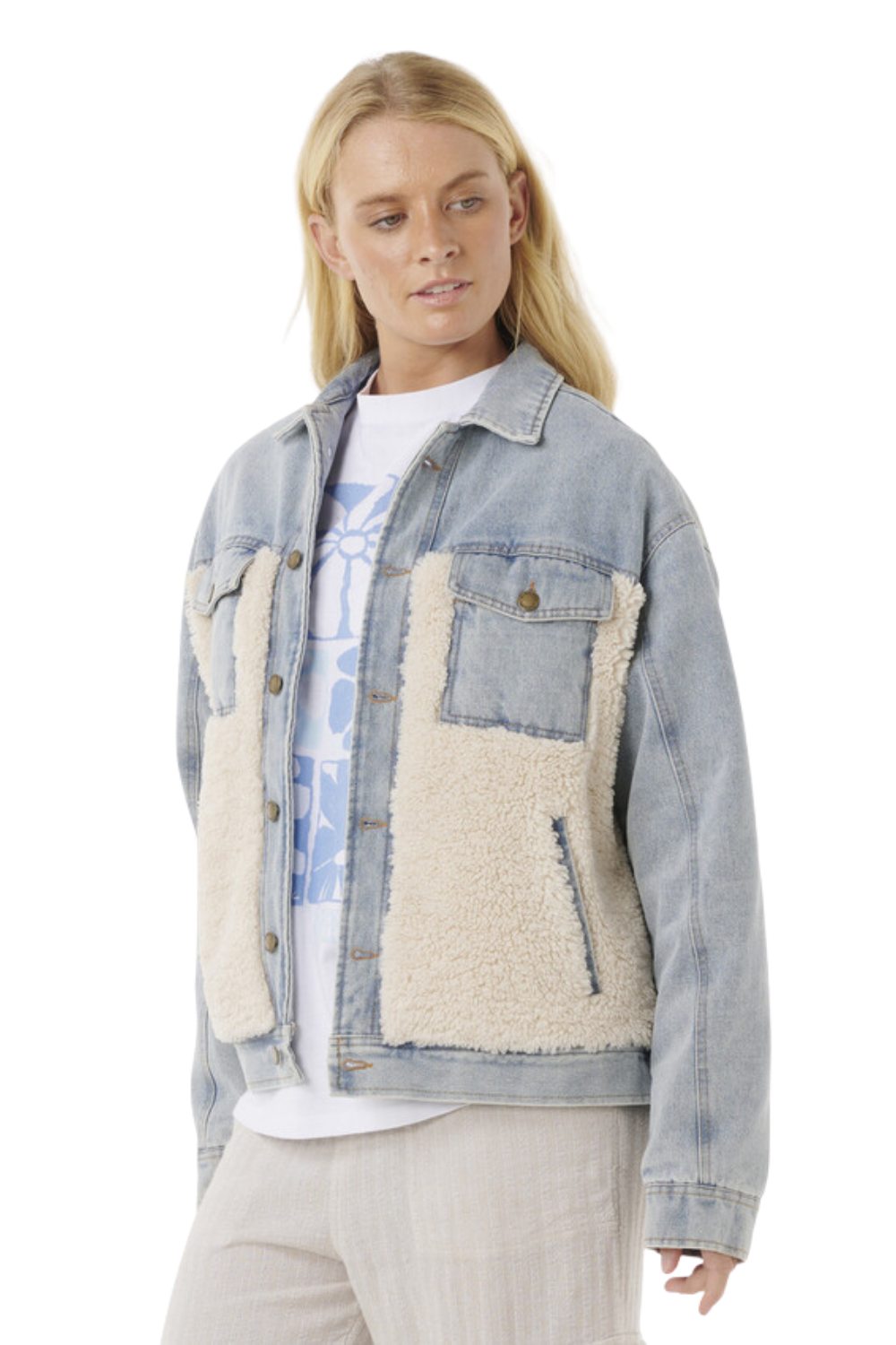 Rip Curl Cruisin Sherpa Denim Jacket Washed Blue