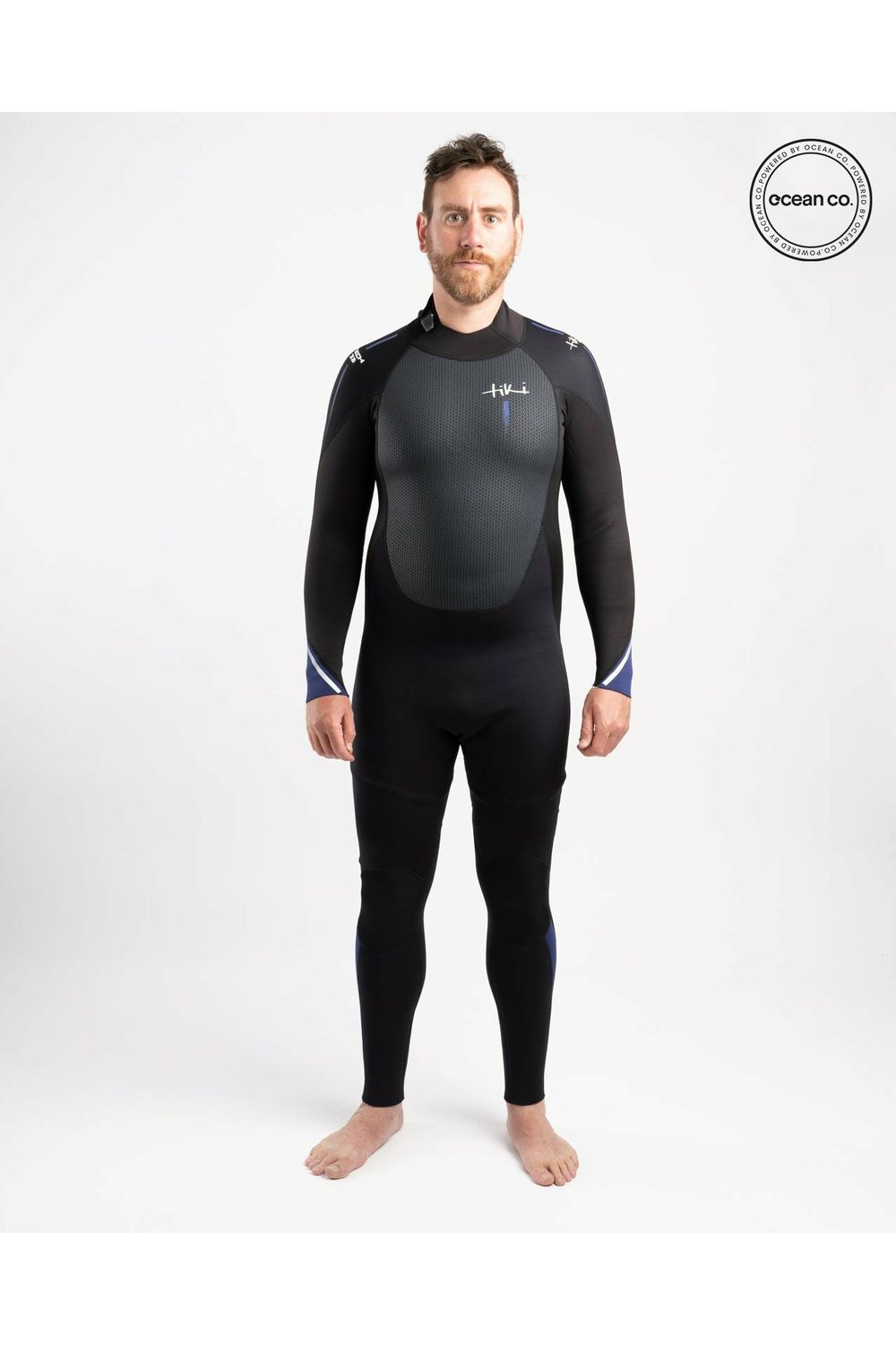 Tech Mens 3/2 Steamer Wetsuit Back Zip In Black & Navy