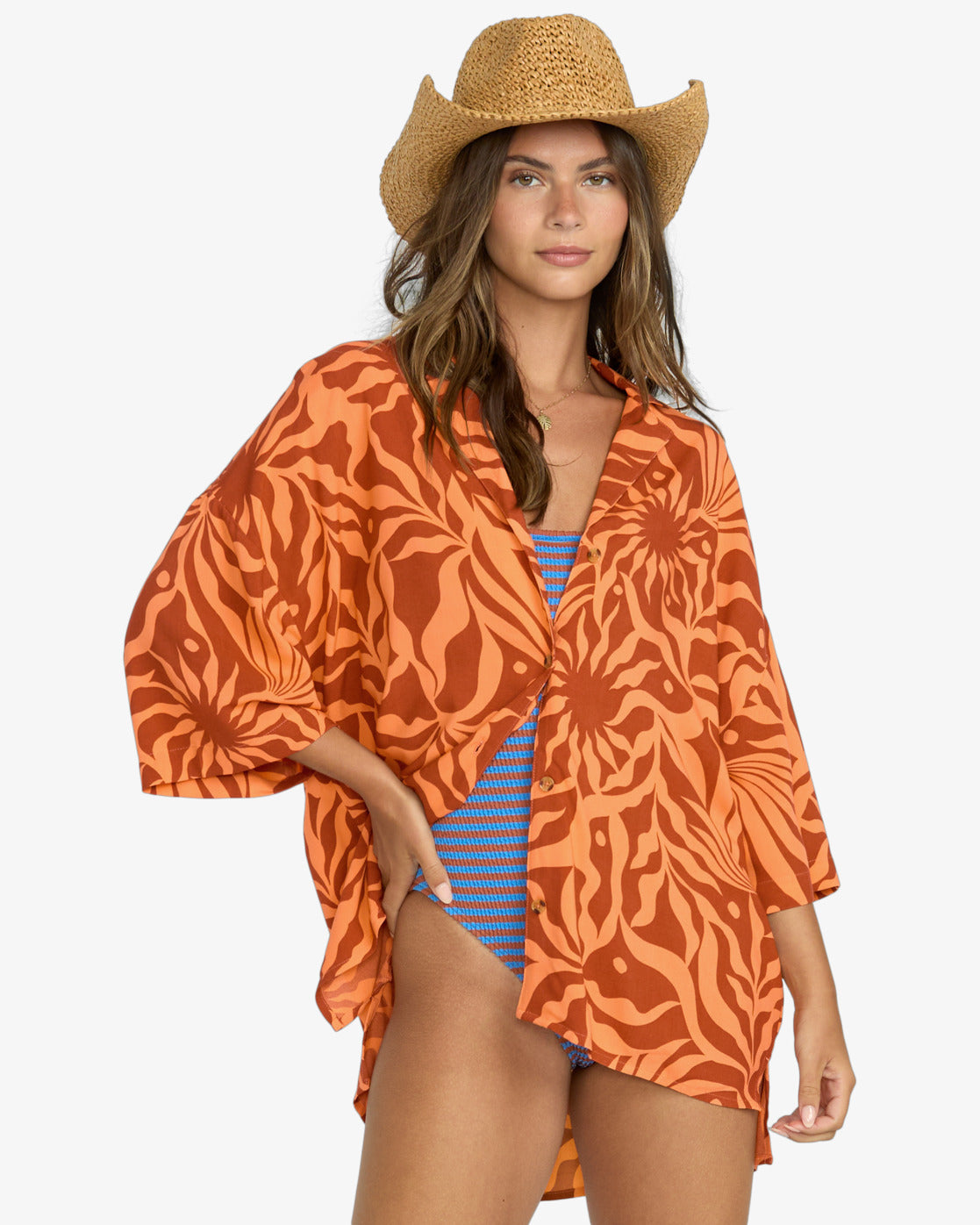 Billabong Beach Side Printed Short Sleeve Woven Shirt Orange Squeeze