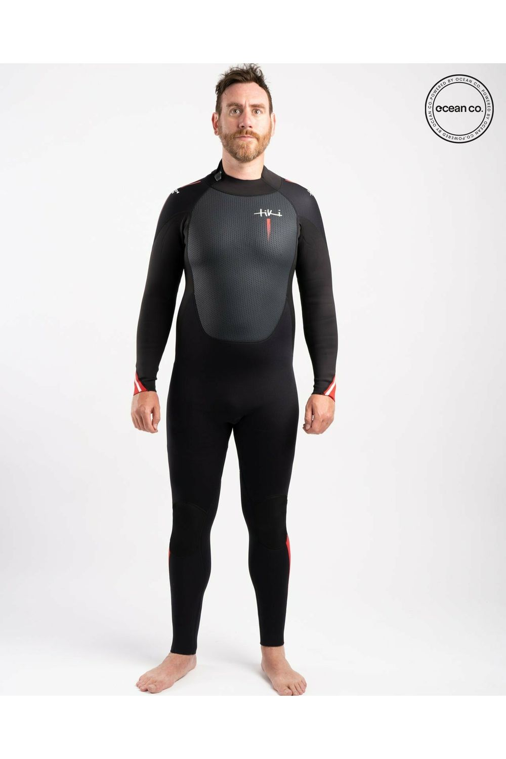 Tiki Tech 3/2 Steamer Wetsuit With Back Zip In Black & Red