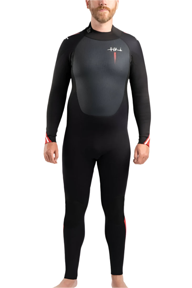 Tech Mens 3/2 Steamer Wetsuit Back Zip In Black & Red