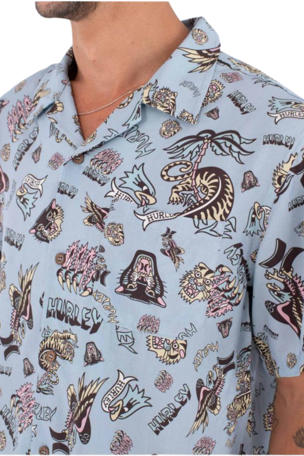 Hurley Etam Mens Short Sleeve Shirt Worker Blue