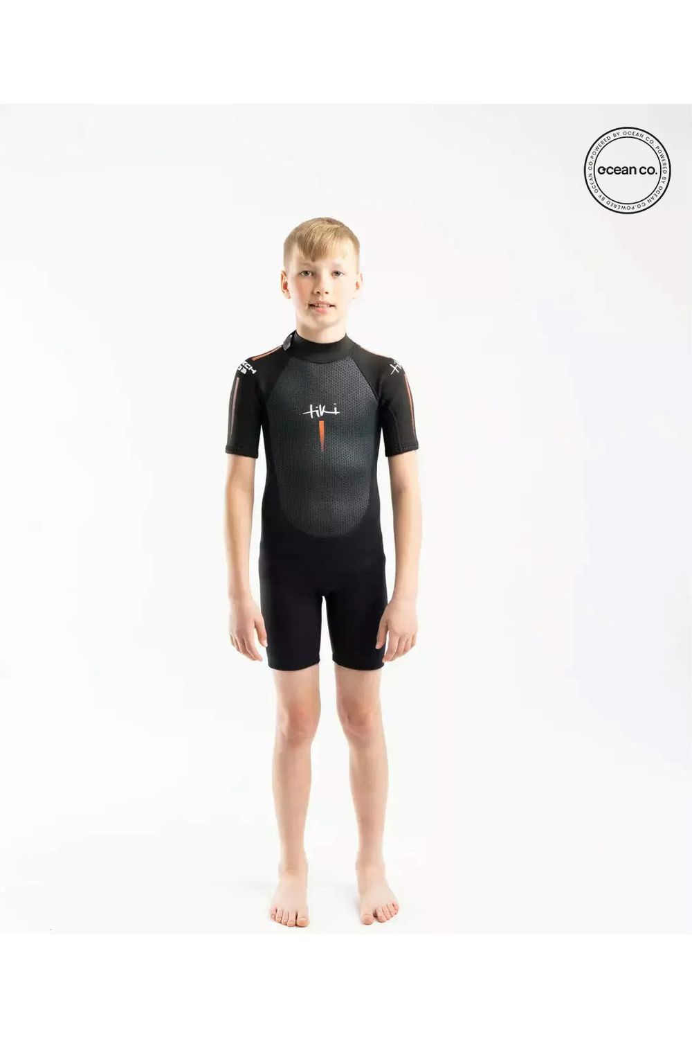 Tiki Tech Junior 3/2 Spring Wetsuit With Back Zip In Black & Orange
