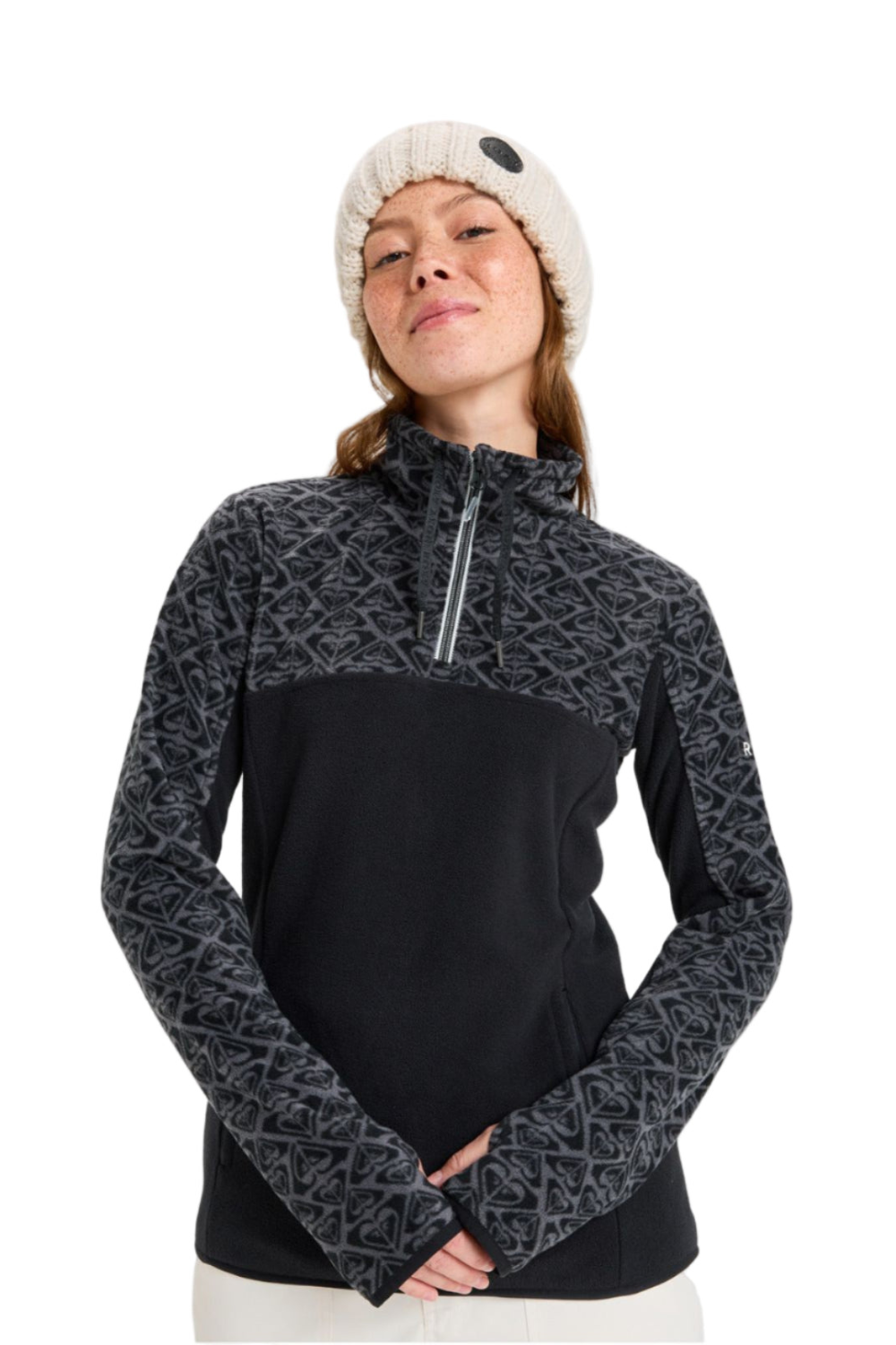 Roxy Sayna Half Zip Fleece True Black Roxygram Tonal