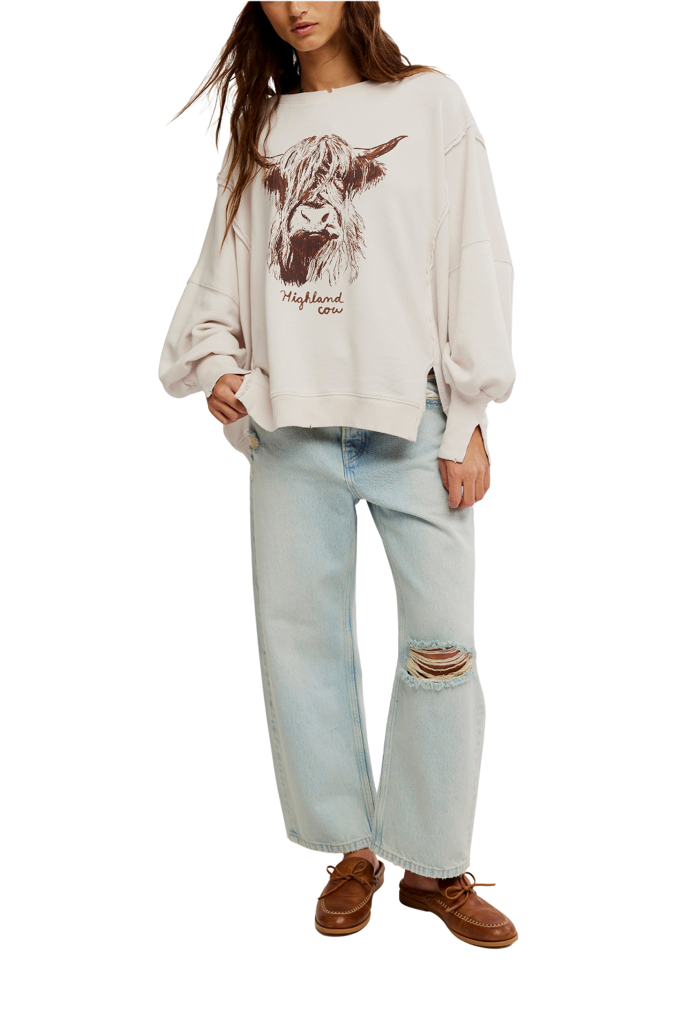 Free People Graphic Camden Pullover Highland Cow Combo