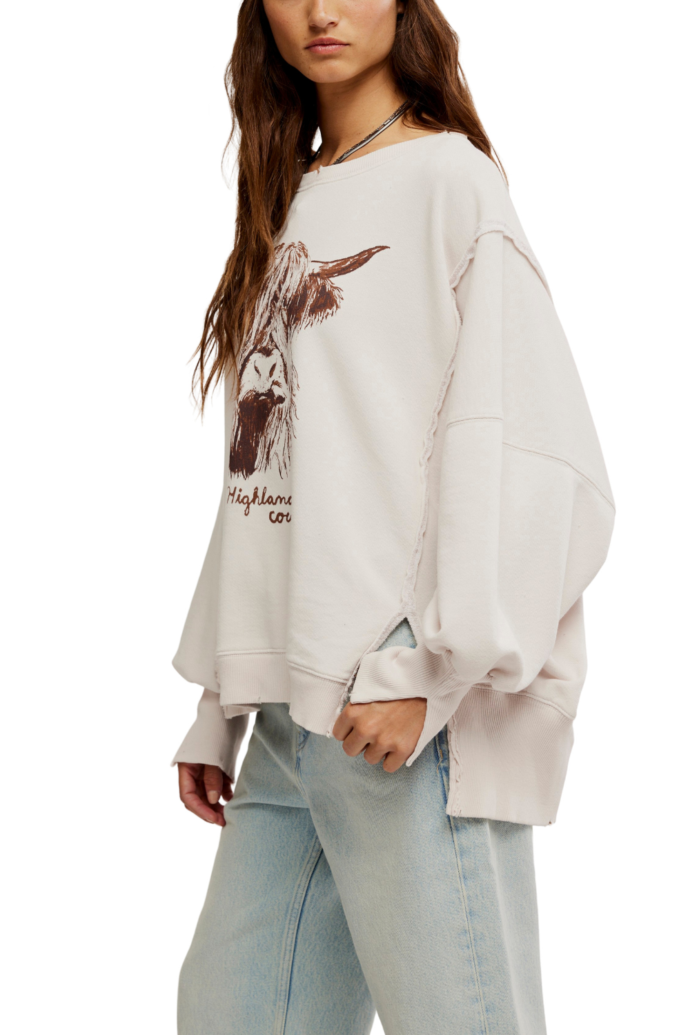 Free People Graphic Camden Pullover Highland Cow Combo