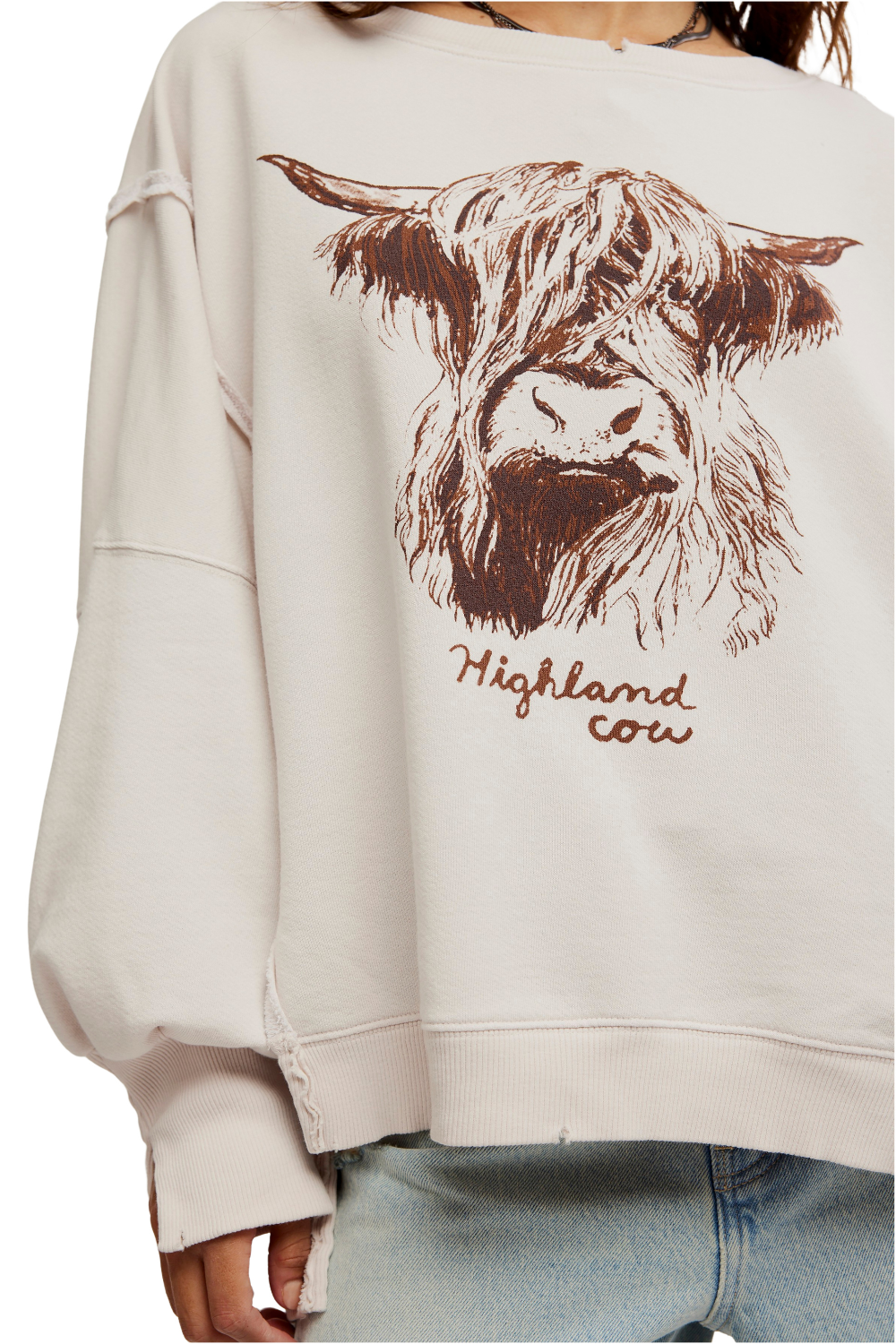 Free People Graphic Camden Pullover Highland Cow Combo