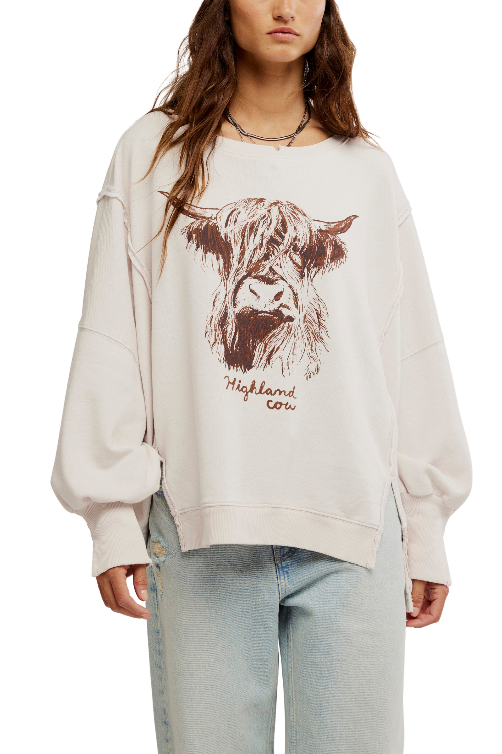 Free People Graphic Camden Pullover Highland Cow Combo