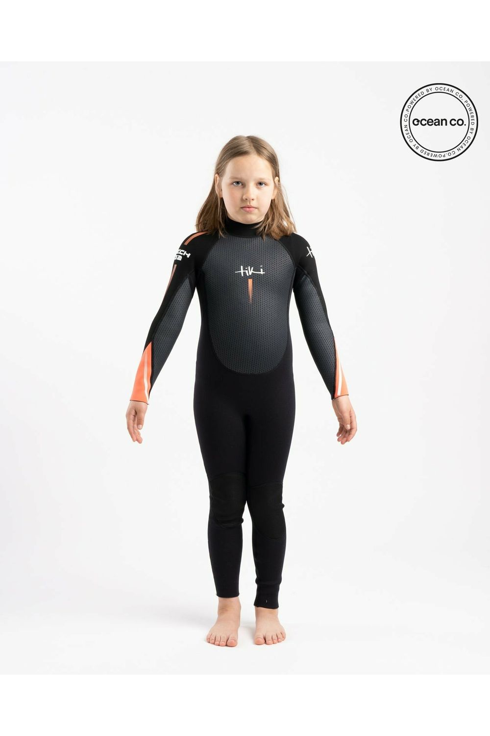 Tiki Tech Junior 3/2 Wetsuit With Back Zip - Black Orange