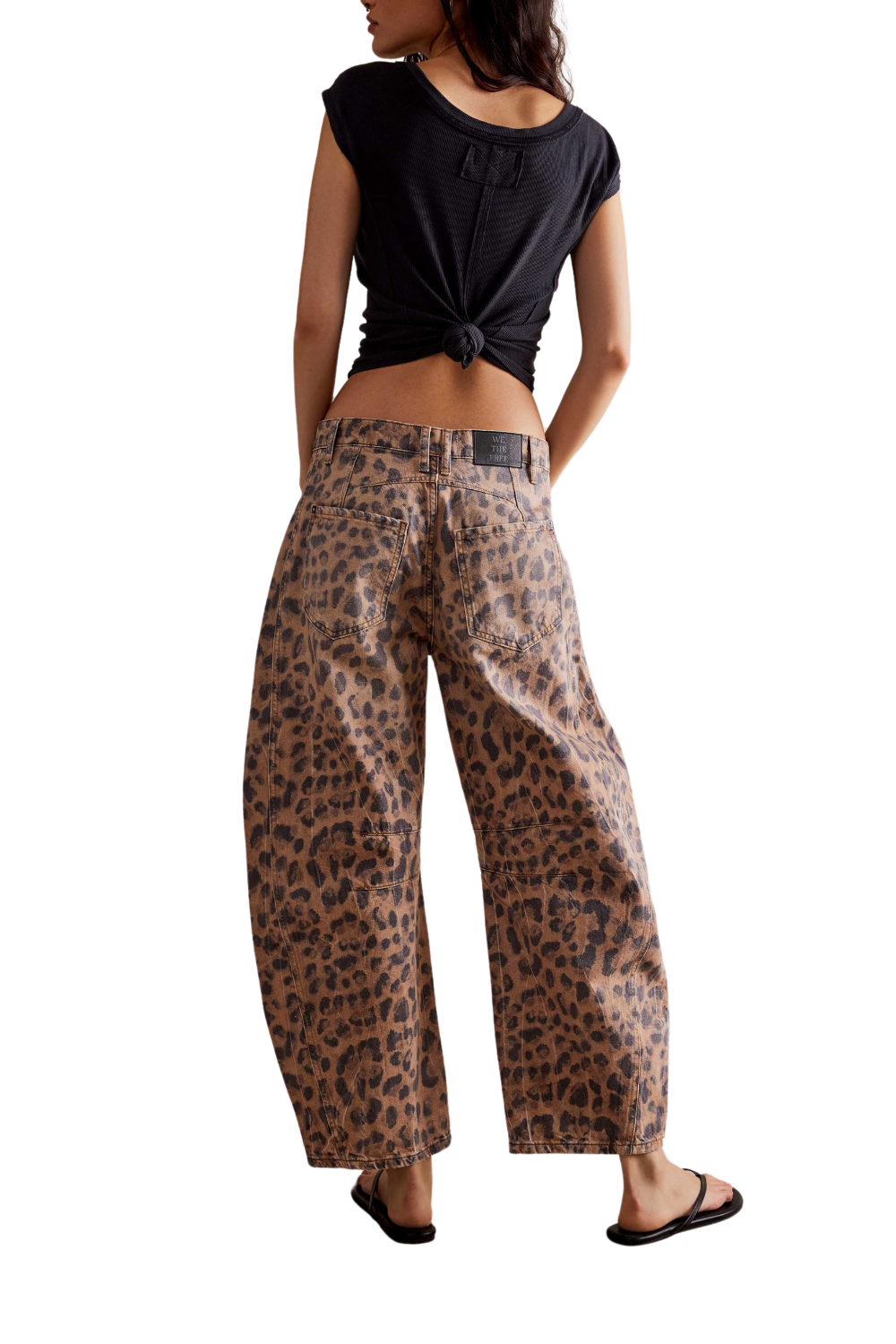 Free People Good Luck Printed Barrel Jeans Brown Sugar Combo
