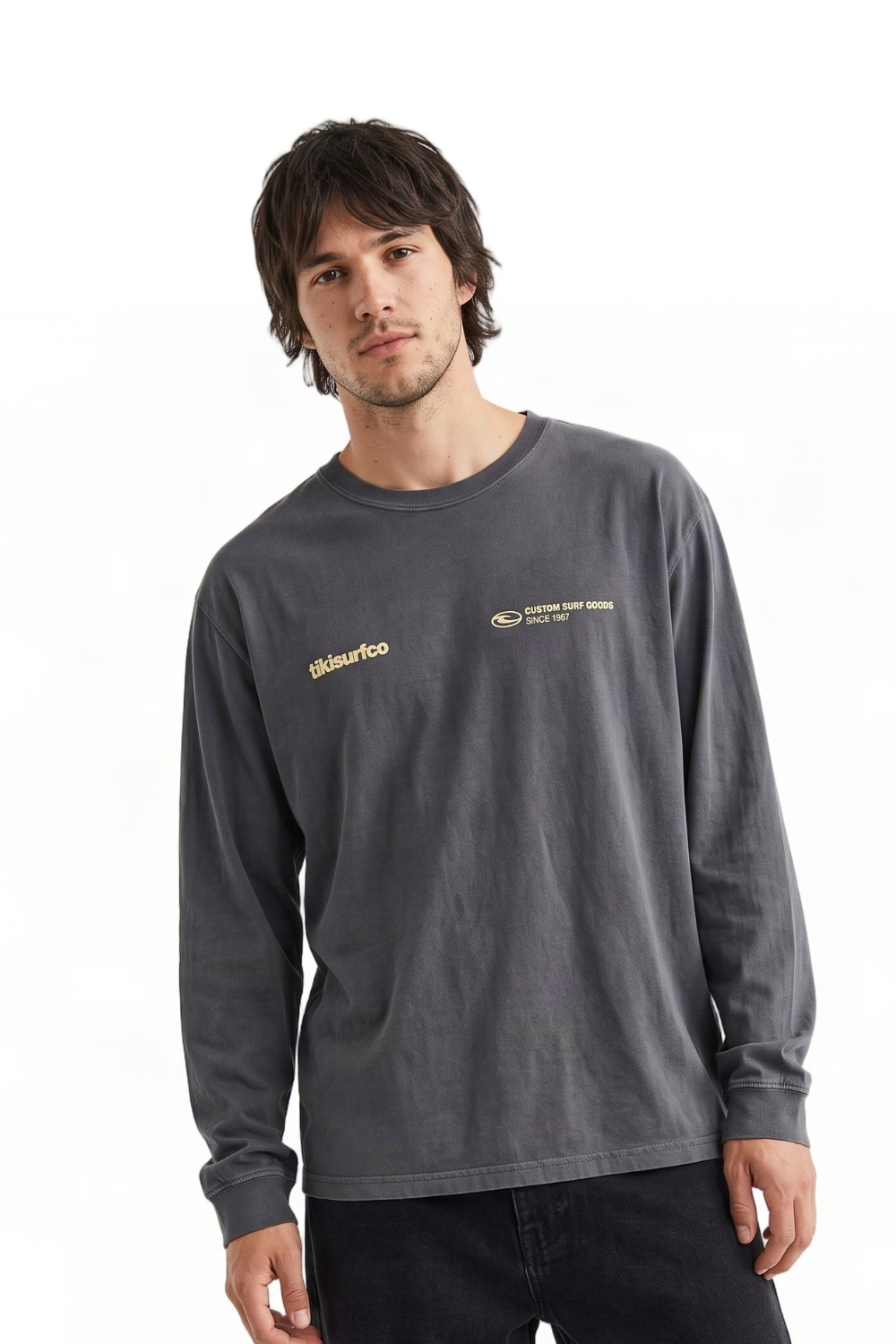 Tiki Surfco Long Sleeve T-Shirt Washed Charcoal
