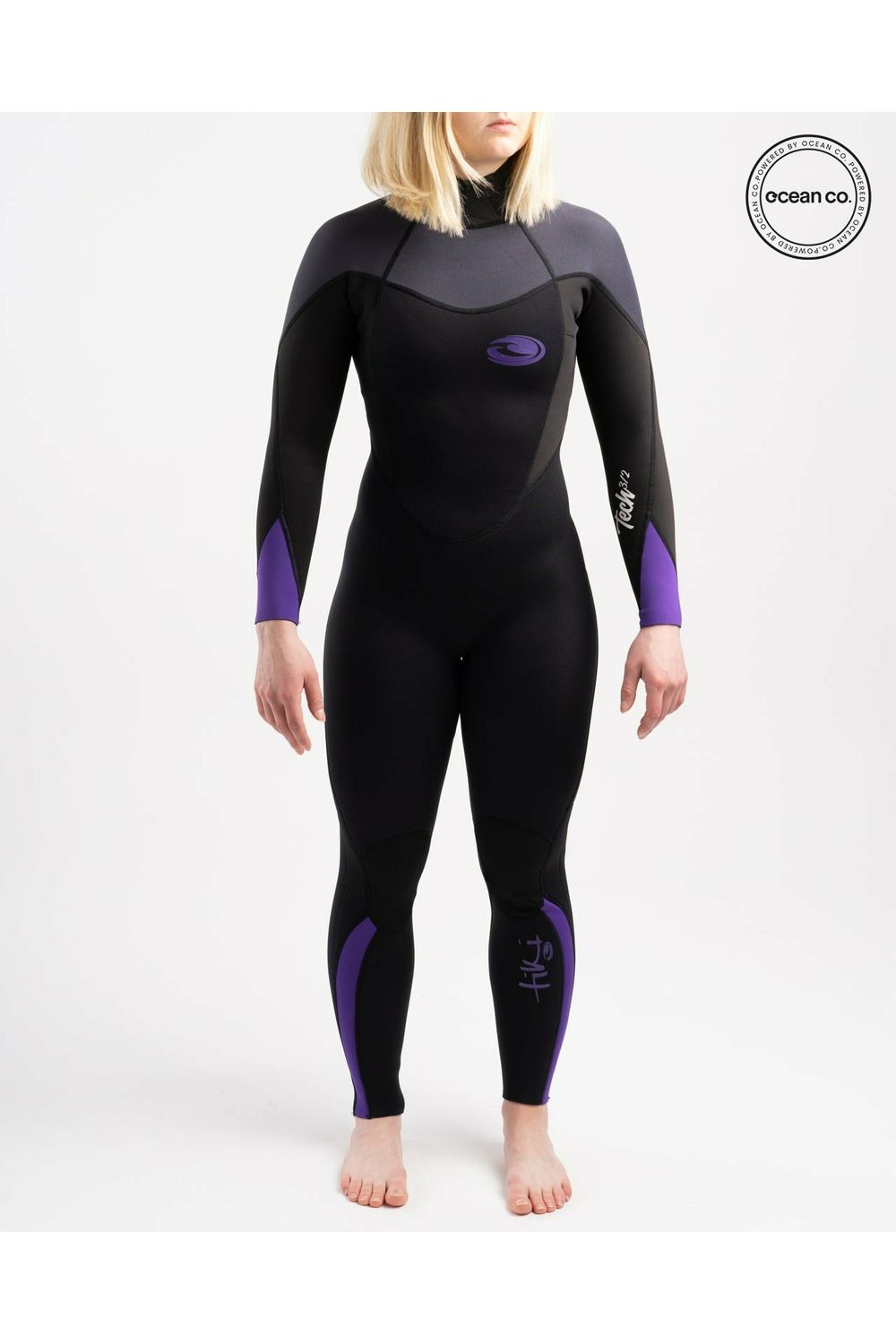 Tiki Tech Women's 3/2 Back Zip Wetsuit In Black & Purple