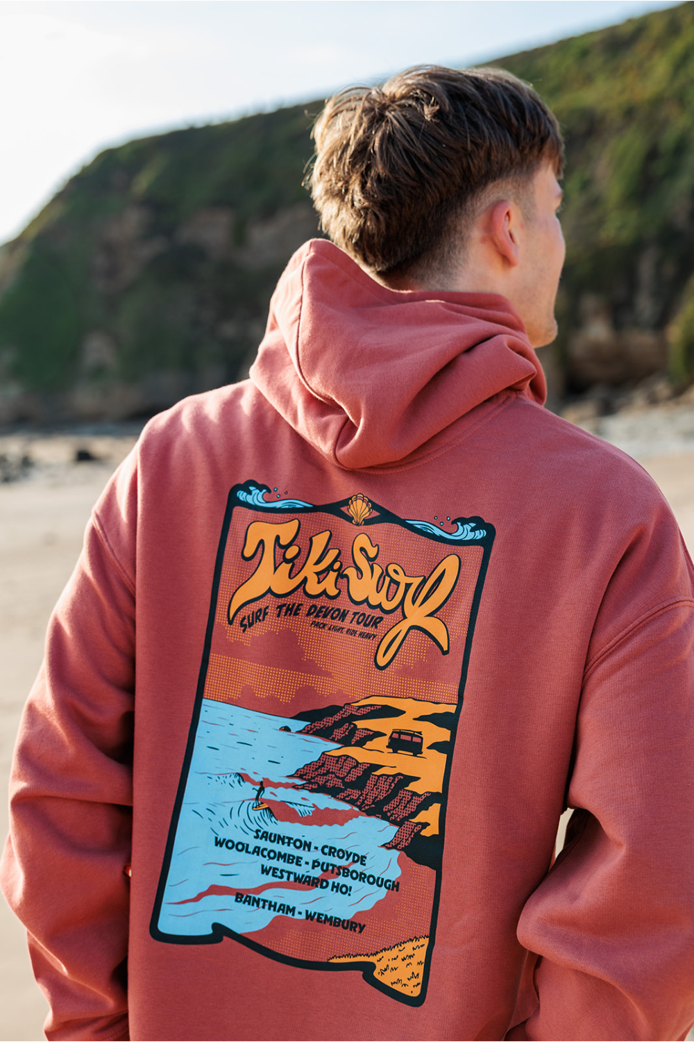 Tiki Surf Tour Mens Hoodie Burnt Orange