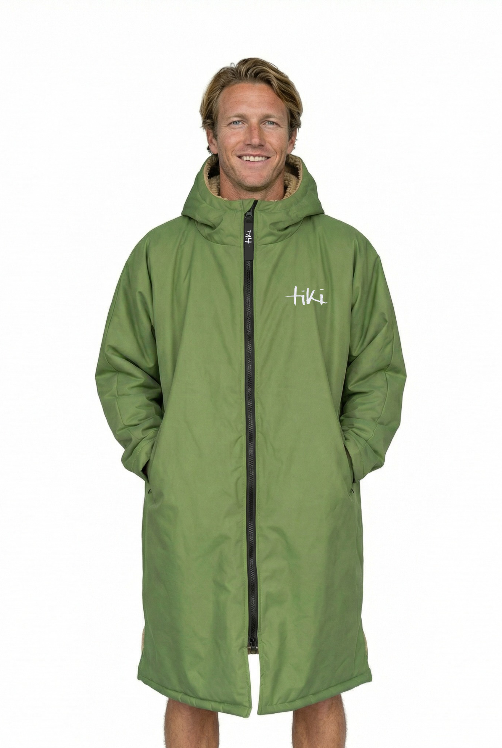 Tiki Tech Robe Green With Taupe Lining