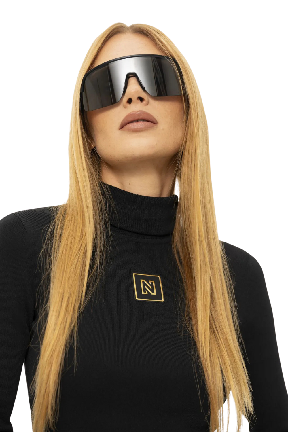 Nikkie Noroton Shiny Turtleneck Base Layer Top Black