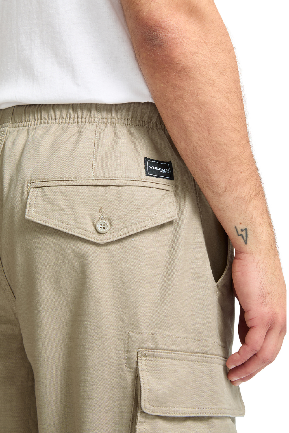 Volcom Billow Tapered Elasticated Waist Cargo Trousers Khaki