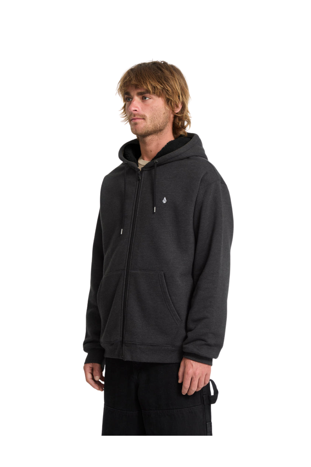 Volcom Single Stone Fleece Lined Full Zip Hoodie Heather Black