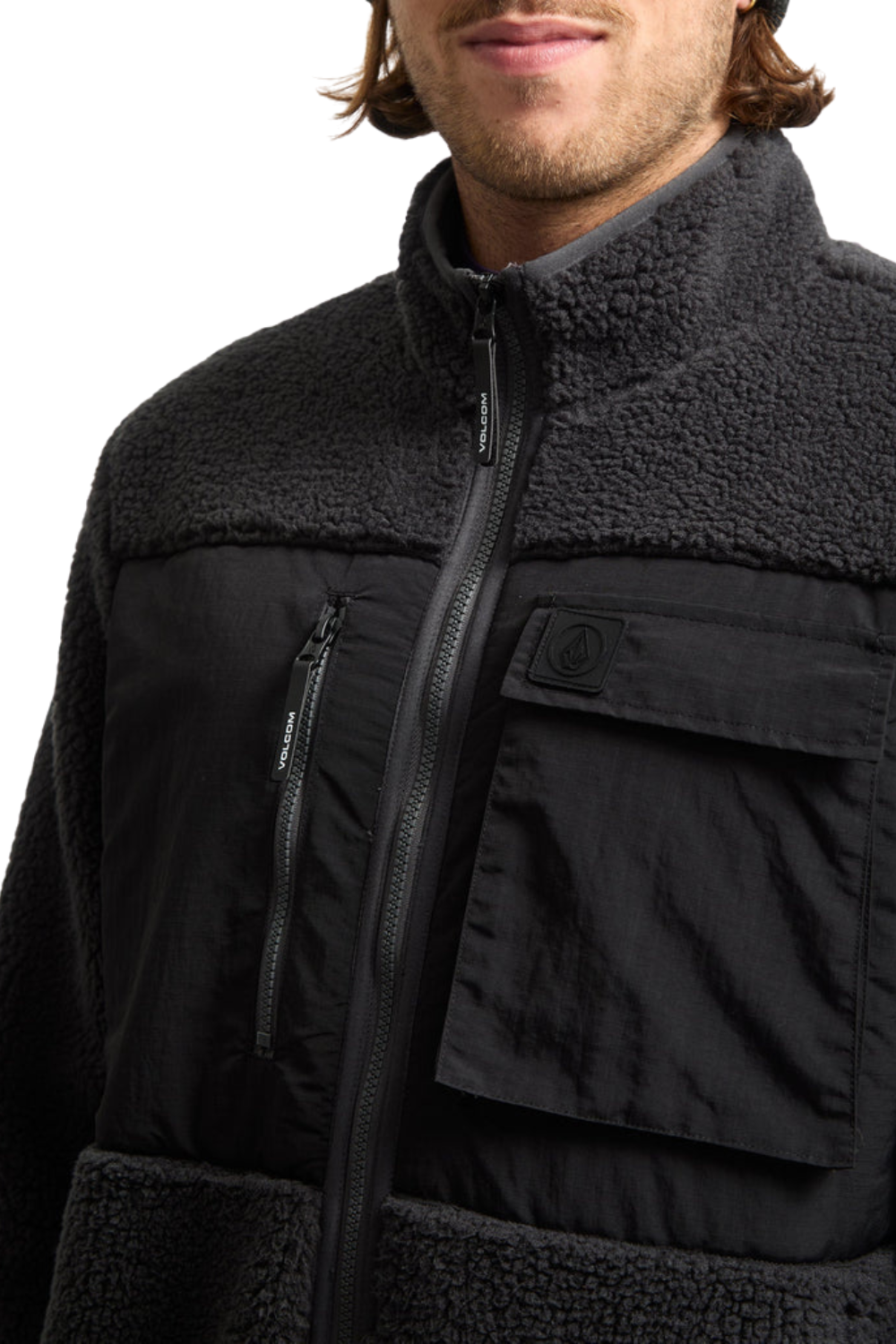 Volcom Mens Storm Stone Full Zip Fleece Jacket Asphalt Black