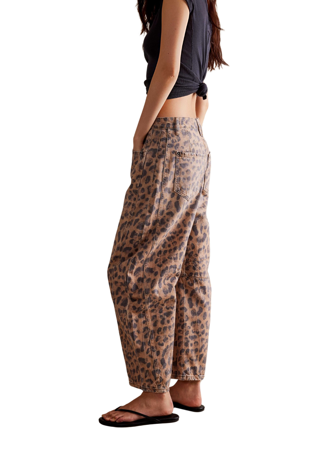 Free People Good Luck Printed Barrel Jeans Brown Sugar Combo