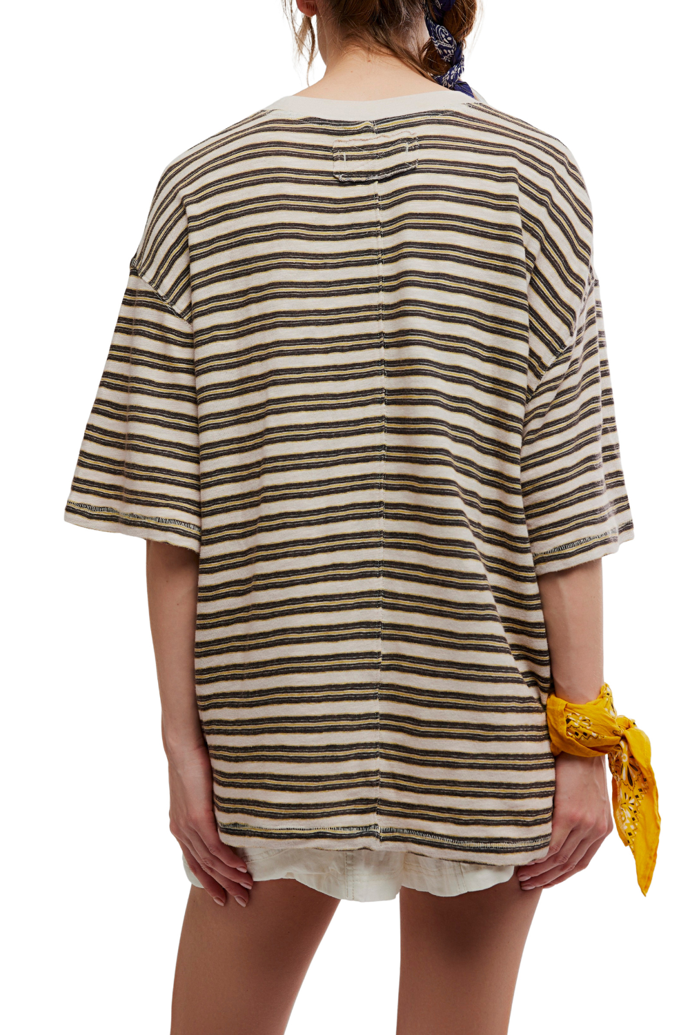 Free People All Love Womens Stripe Pocket T-Shirt Teal Combo