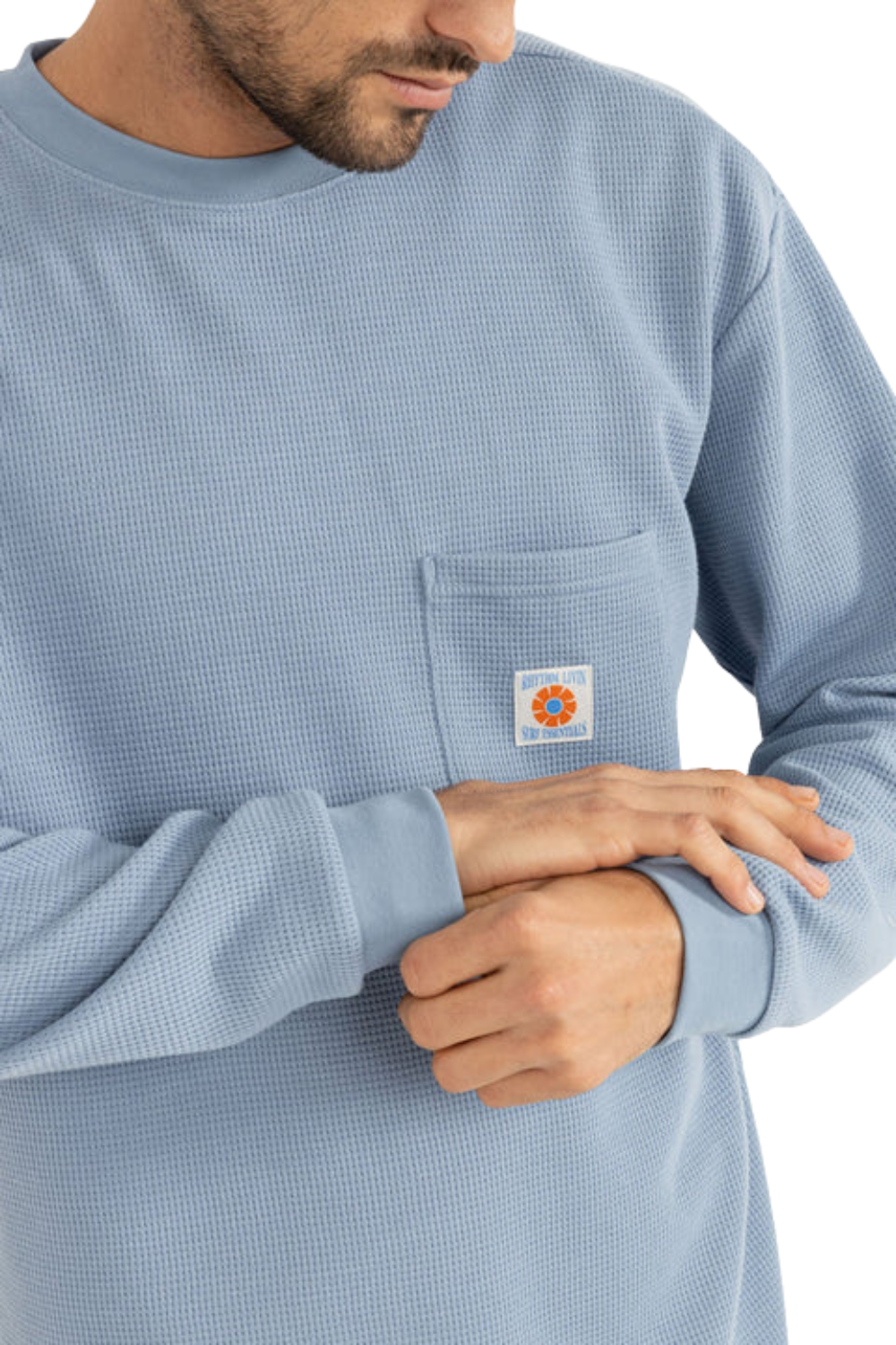 Rhythm Vintage Pocket Waffle Knit Long Sleeve T-Shirt Slate